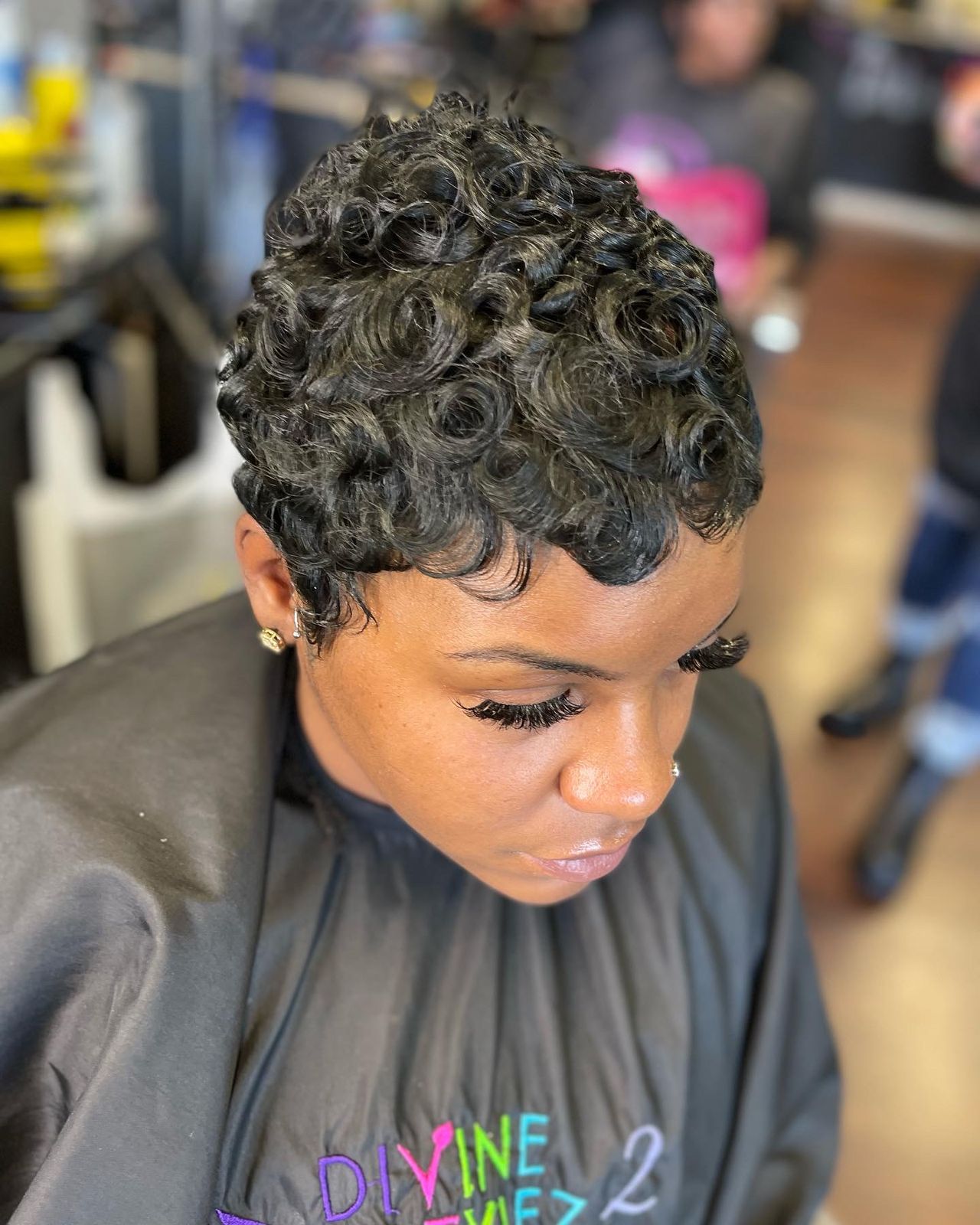 Glossy pin curls styled at DiVine on the Yard @ Ballie Lux in Clinton